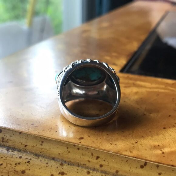 Natural Blue Turquoise Sterling Silver Ring Size 10 - Picture 4 of 7